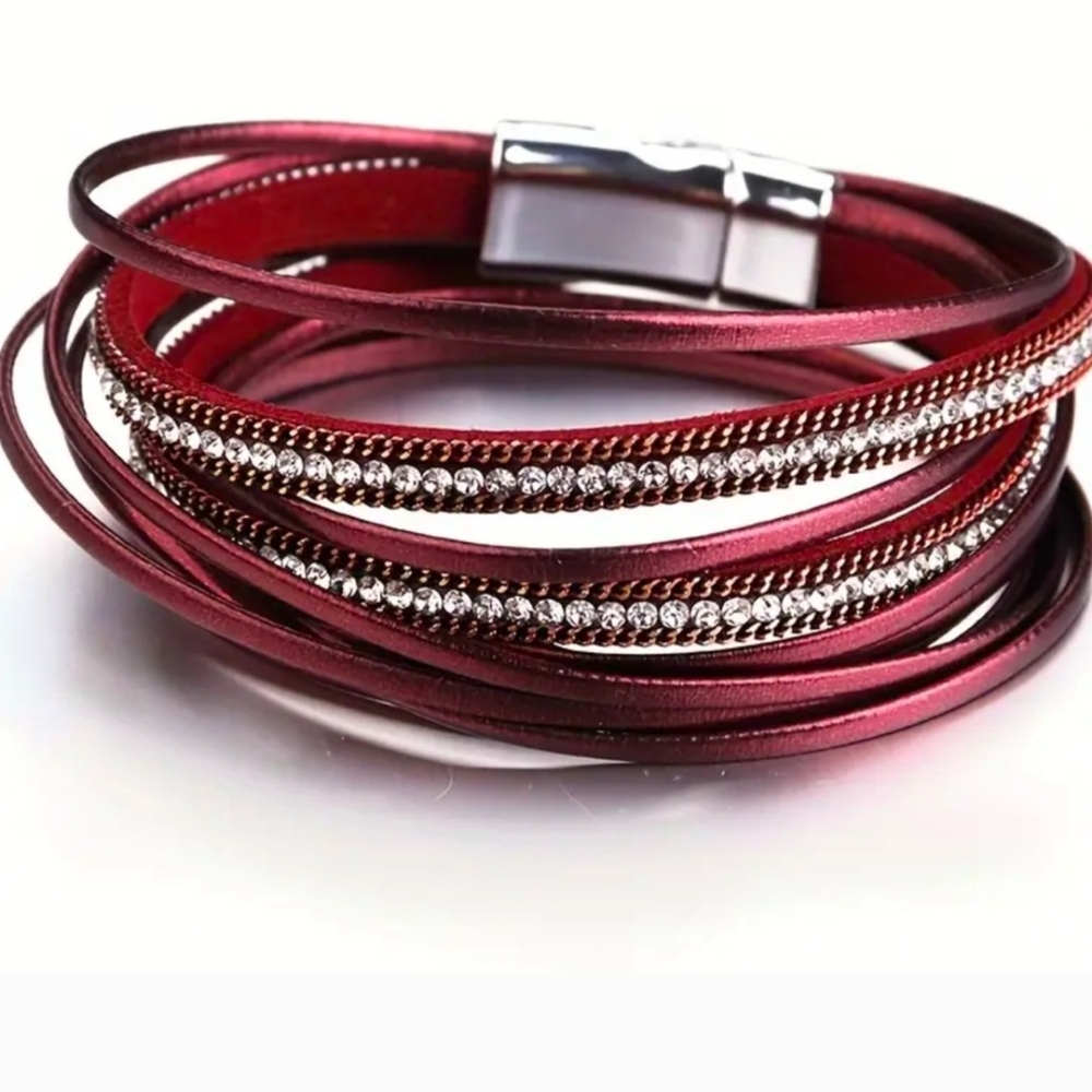 Elegant Burgundy Leather Wrap Bracelet